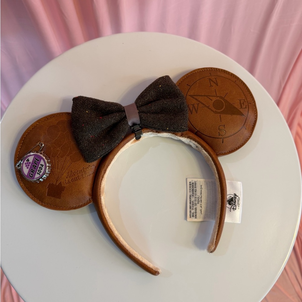 Disney Brown Leatherette Compass Minnie Ears Headband with Bow